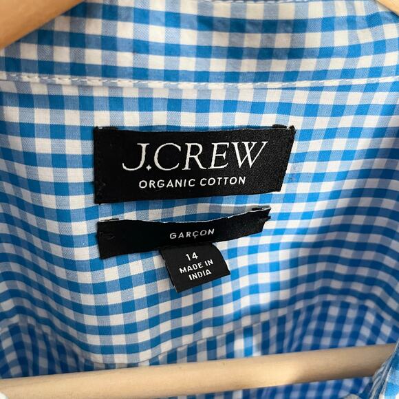 J. Crew Garcon Long Sleeve Button Up Shirt Womens 14 Blue Gingham Cotton Poplin - Picture 6 of 11